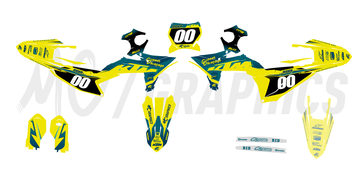 KTM 85 SX 2025+ - RONGET26 - JAUNE NEON BLEU PETROLE