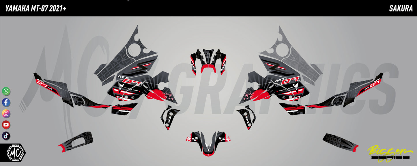 SAKURA - GRIS ROUGE - YAMAHA MT07 2021 à 2024 - BIGGER SERIES